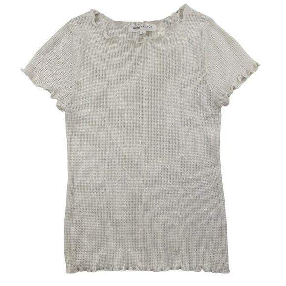 Honey Punch - Ribbed Pointelle Knit Short Sleeve Top in Ivory - Picture 1 of 3